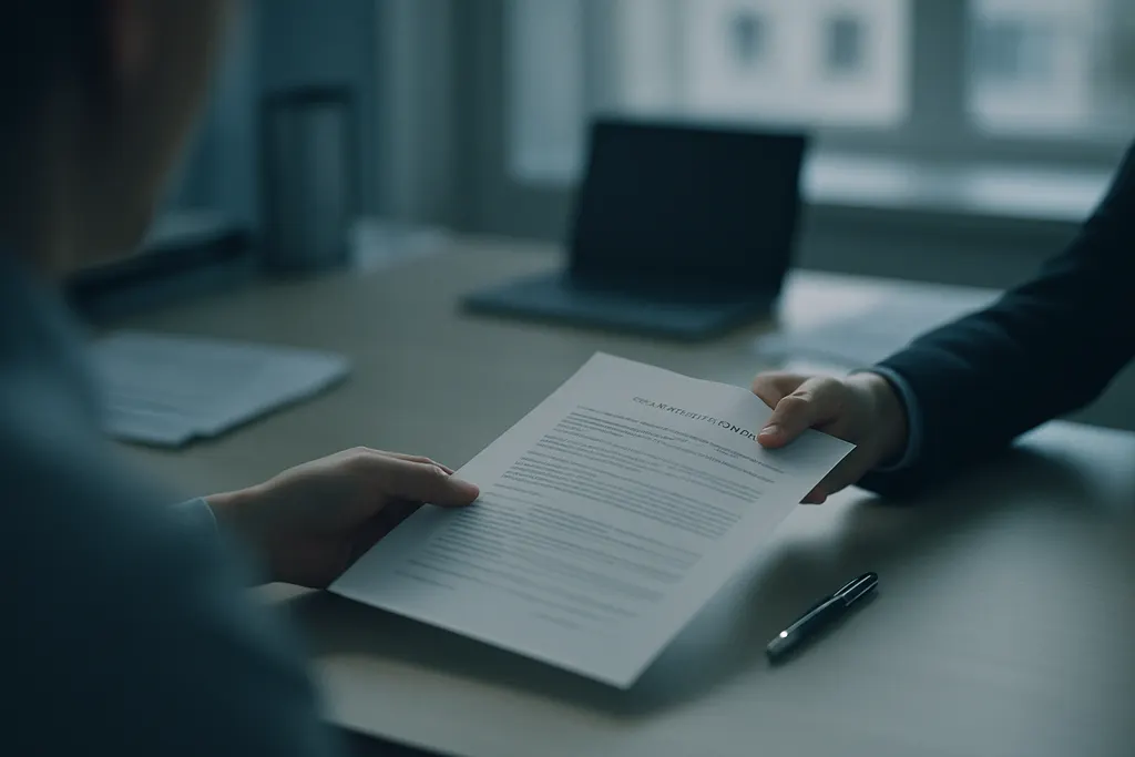 An employment contract passed across an office desk